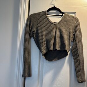 Fashion Nova Gray Asymmetrical Ribbed Blouse